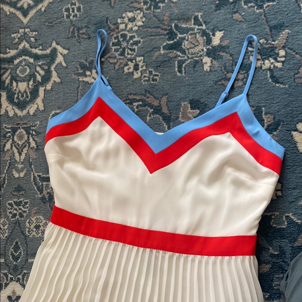 Sporty chiffon White Dress with Red and Blue Accents